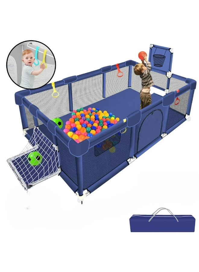 Rectangular Baby Playpen with Soccer Goal & Hoop Bundle - Includes 50 Colorful Pit Balls - Large Safety Play Yard (180x120cm) - Image 2